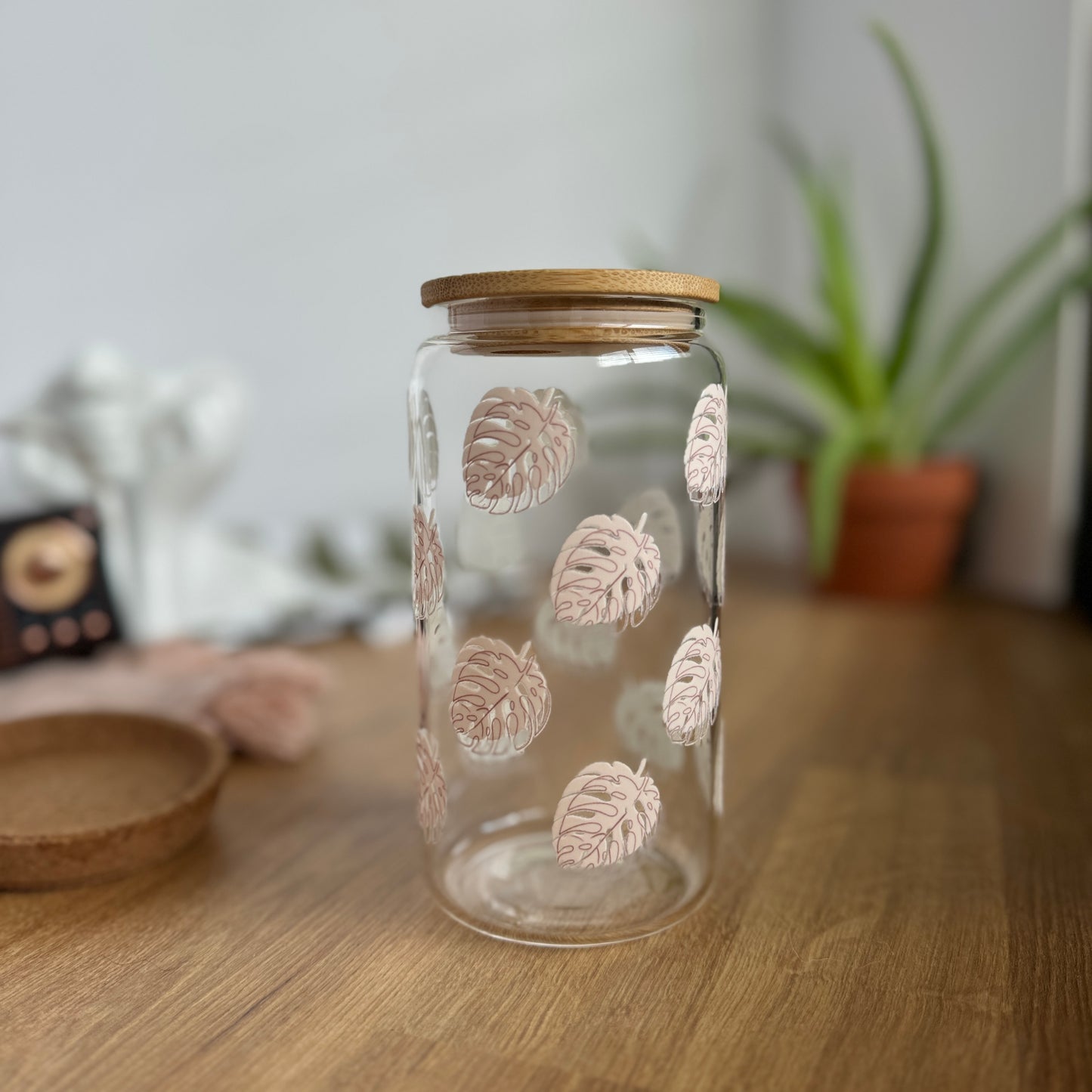 Pink Palm Glass Tumbler