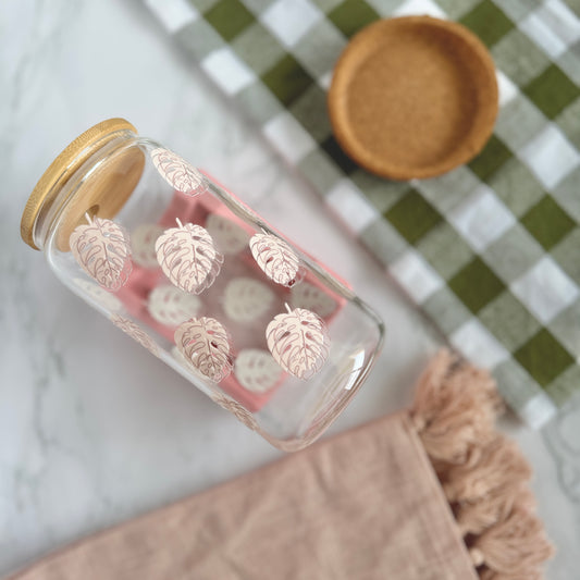 Pink Palm Glass Tumbler